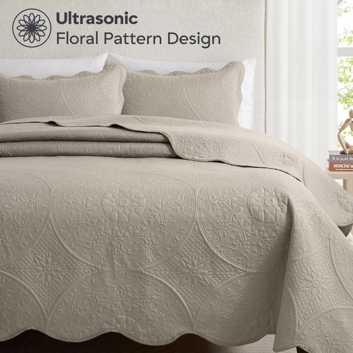 Quilted Bedspread Set 3 Piece ¨C Soft Floral Coverlet with Pillow Shams, Lightweight Breathable Quilt for Bedroom & Guest Room, All Season Bed Cover
