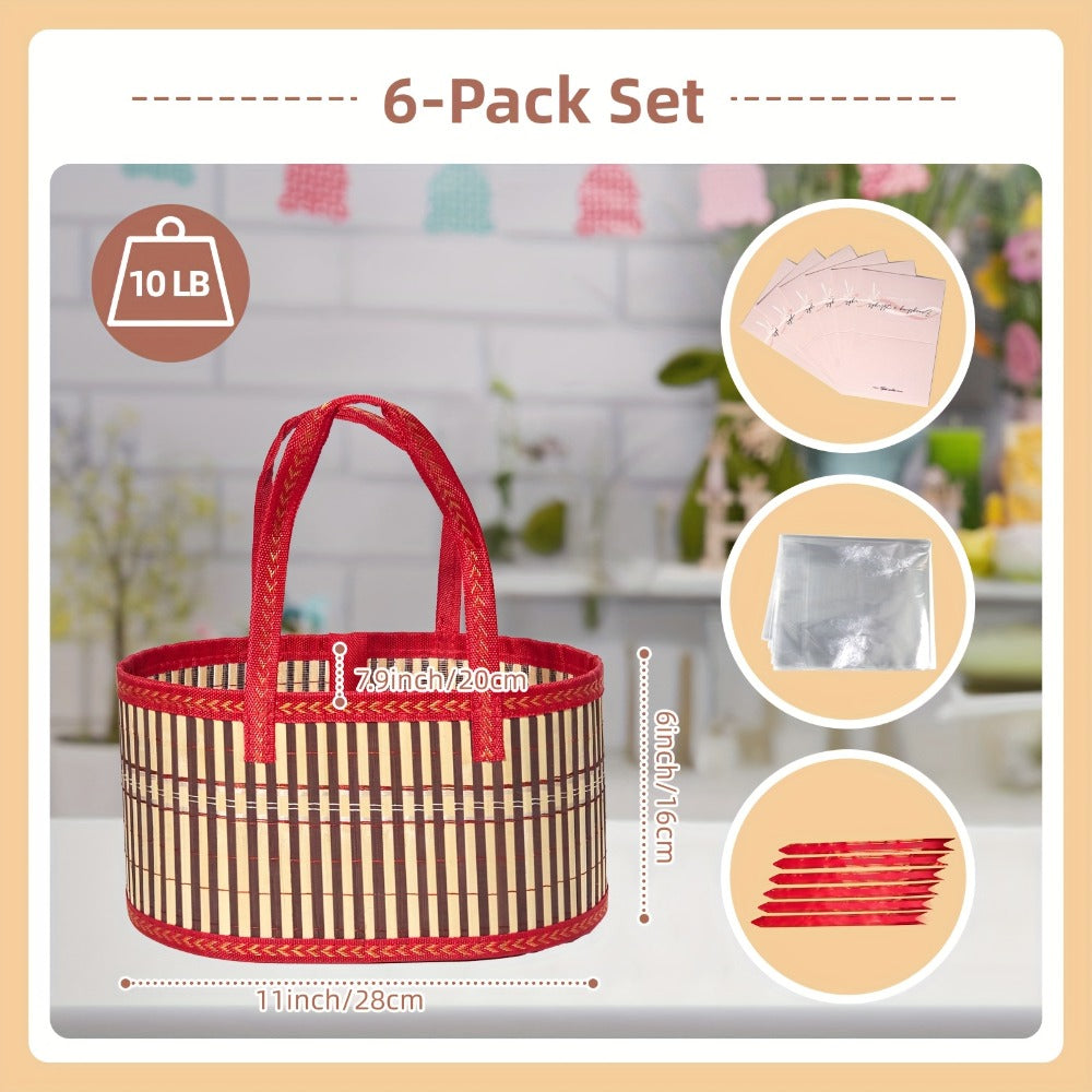 Bamboo Storage Baskets 6-Pack | Gift Wrap Organizer, Easter Egg Basket, Picnic Camping Basket, Craft Sewing Storage, Wedding Favor Box, Flower Girl Basket, Christmas Thanksgiving Holiday Basket Set