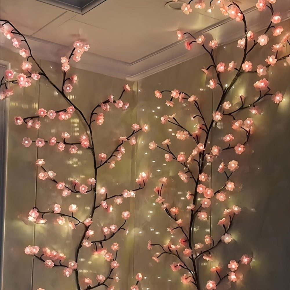 Cherry Blossom Tree Light 48 LED Artificial Flower Branch Lamp Bedroom Wall Decor Atmosphere Night Light for Wedding Party Restaurant Prom Christmas Home Holiday Novelty Lighting 62.99 inch