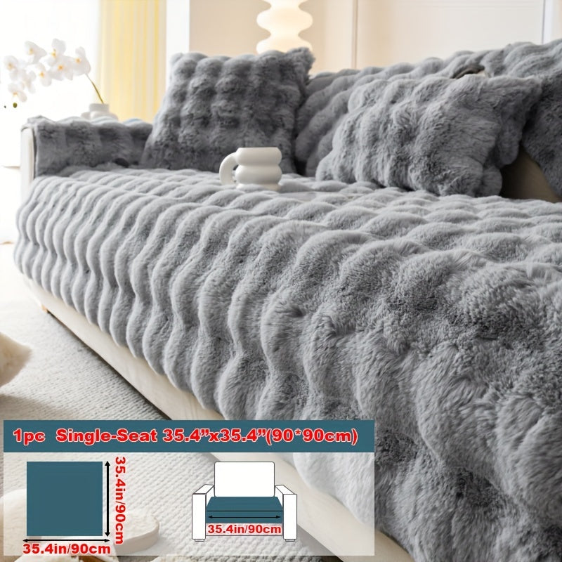 Faux Rabbit Plush Sofa Cover Winter Warm Thickened Anti-Slip Pet Friendly Cushion Protector for Living Room Bedroom Office 1 2 3 4 Seater