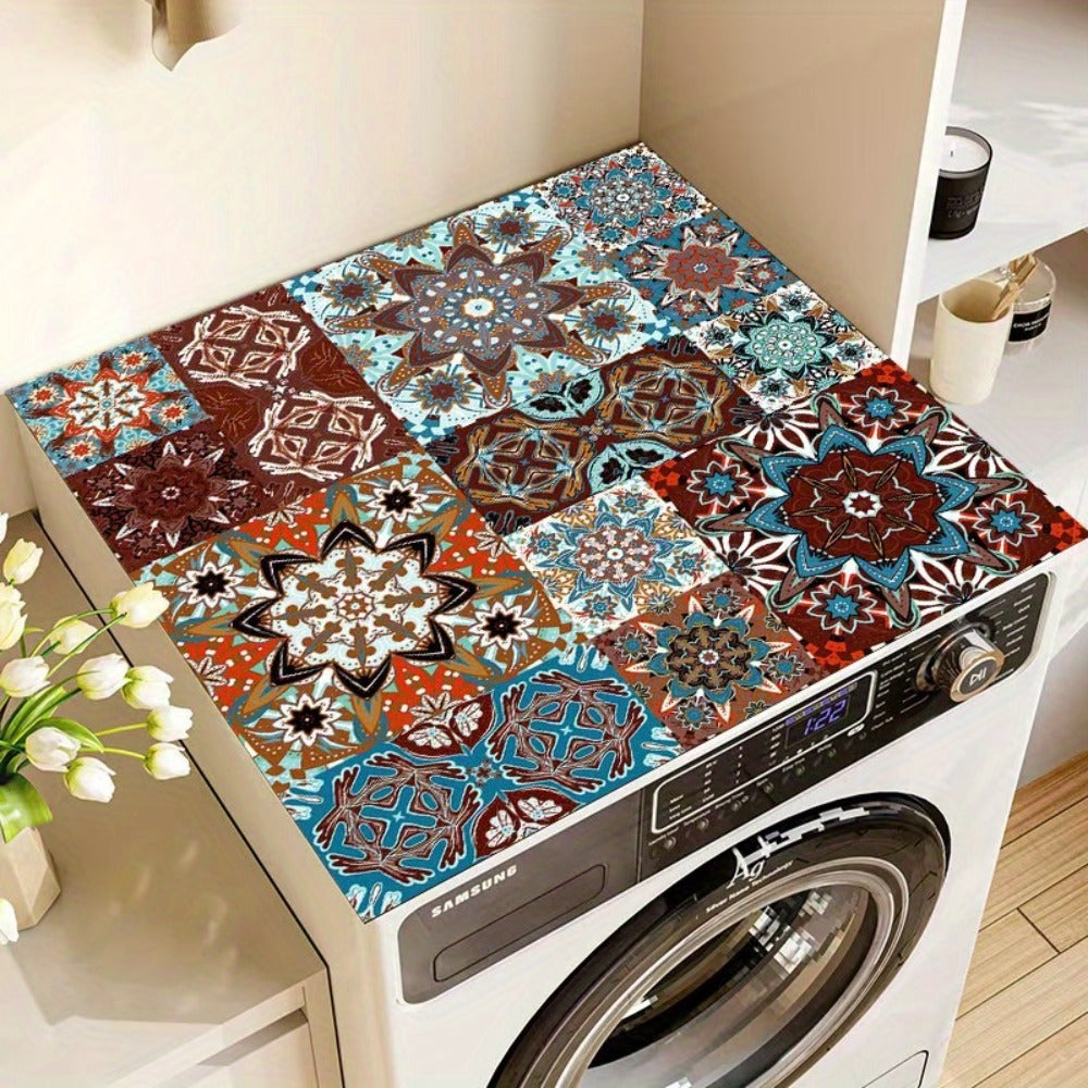 Washing Machine Cover Vintage Mosaic Pattern Dustproof Anti-Slip Diatomite Material 23.62 x 19.69 Inch Multi-Use Appliance Protector for Laundry Room Kitchen Top Load Washer