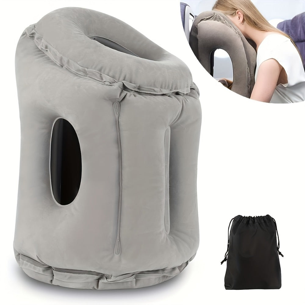 Inflatable Travel Neck Pillow Portable Air Cushion Soft Microfiber Cover Ergonomic Neck Support for Airplane Train Car Office Napping Compact Lightweight Travel Pillow Grey 15.17 Oz