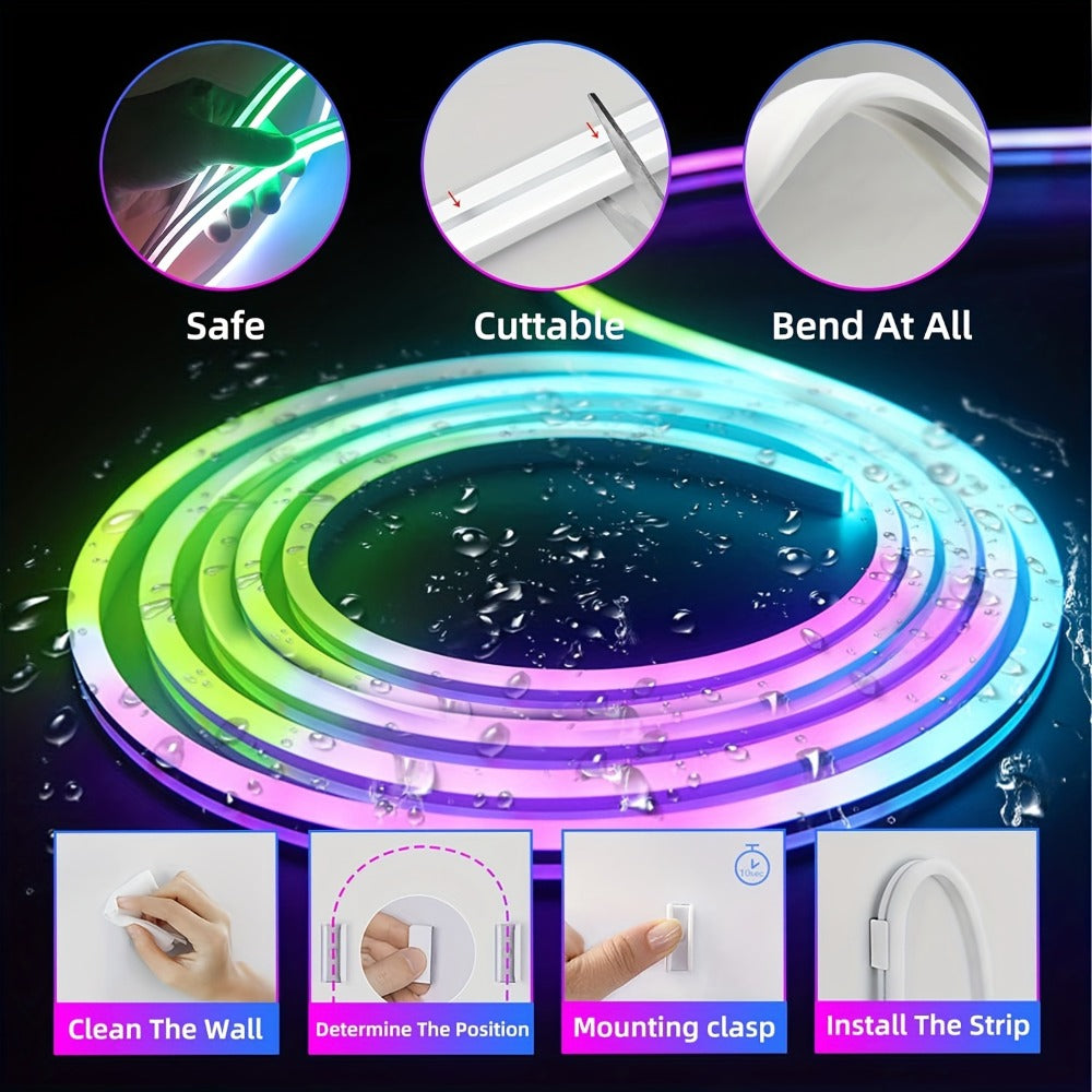 RGBIC Color Chasing LED Neon Rope Light with App & Remote Control, Music Sync, DIY Design, Multi-Color Including White, USB Powered, for Bedroom, Gaming Room, Christmas, Indoor & Outdoor Decoration
