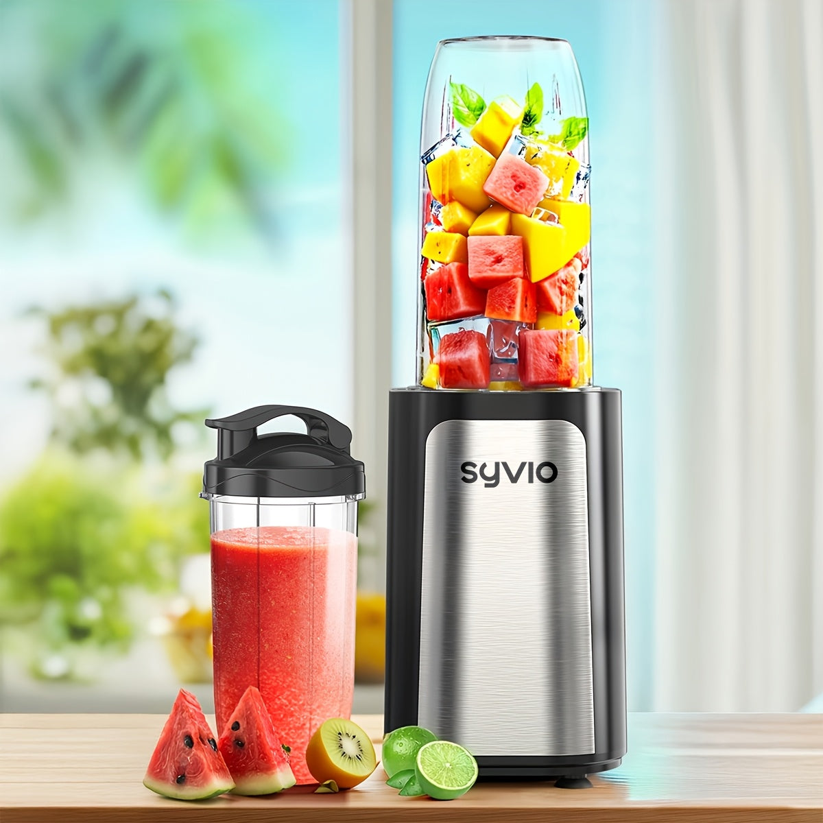 Personal Smoothie Blender 15pcs - Blender for Shakes and Smoothies with Grinder Combo 2-Speed Control - 4 BPA-Free Portable Blender Cups Smoothie Maker for Home Gym Travel - Silvery Black