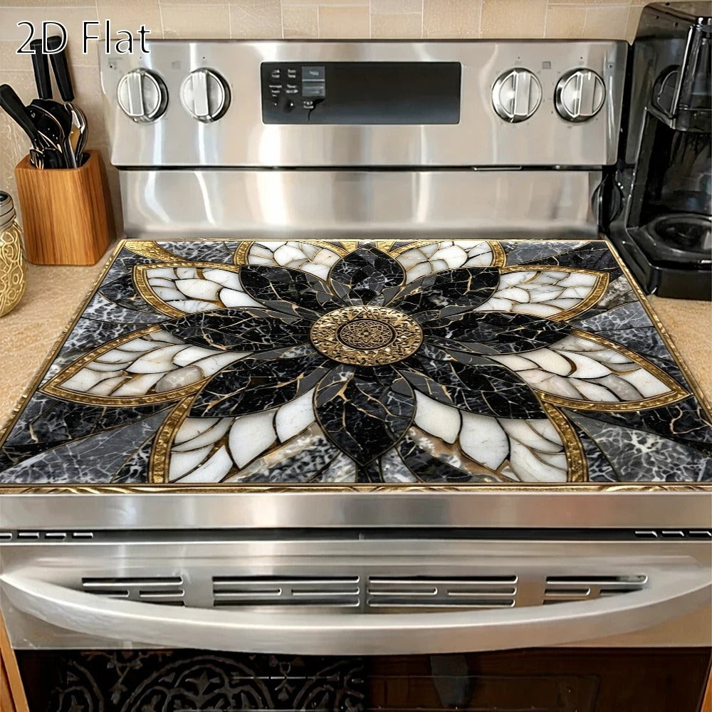 Stove Protector Mat Heat Resistant Non-Stick Reusable Gas Stove Liner Marble Pattern for Gas Stove Glass Cooktop Induction Cooker Oven Washing Machine Top