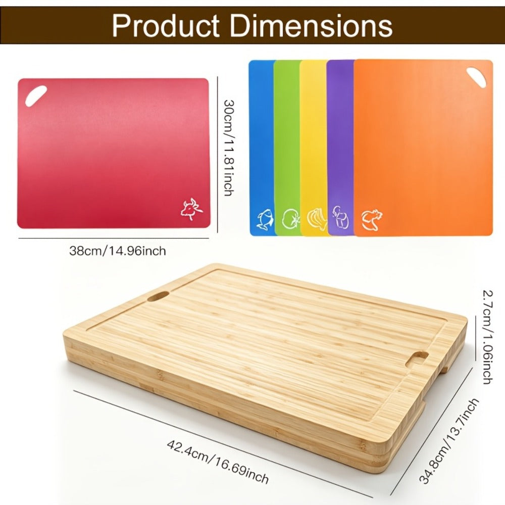 Bamboo Cutting Board Set for Kitchen ¨C Food-Safe Cheese Platter & Charcuterie Board for Meat, Cheese, Bread, Vegetables & Fruits, Perfect Home Kitchen Gadget or Housewarming Gift, 1pc or 7pcs Set