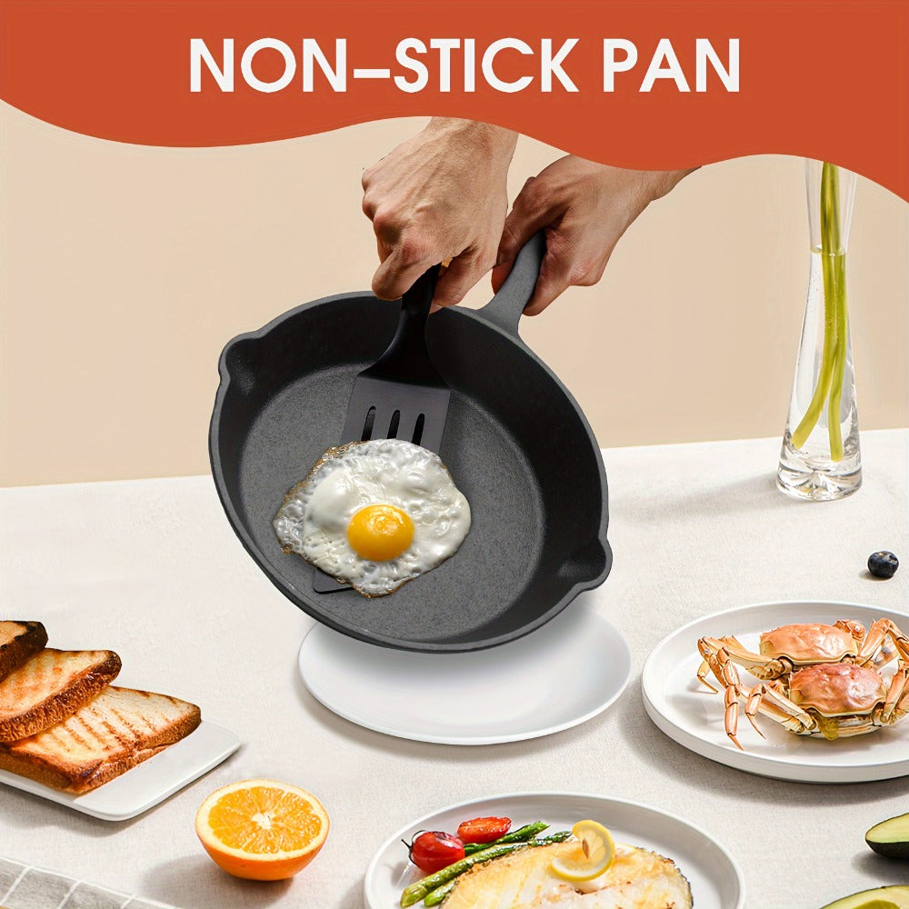 Cast Iron Skillet Set 3pcs - Non-Stick with Drip Spout, Pre-Seasoned Cookware for Holiday Cooking RV Campfire Outdoor Grilling, Heavy Duty Kitchen Frying Pan Set