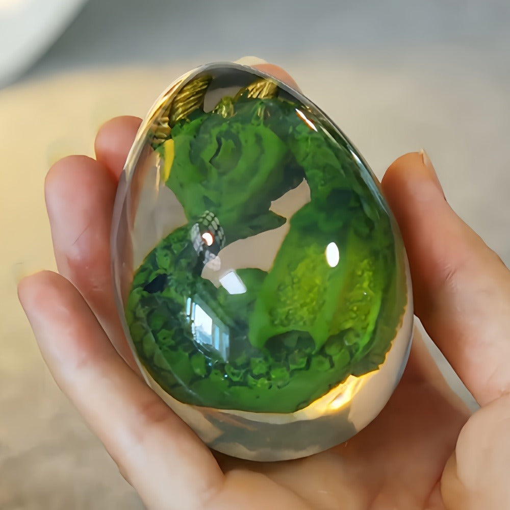 Dragon Egg Statue Crystal Transparent Resin Dinosaur Egg Figurine Handcrafted Collectible for Fantasy Lovers Home Decor Shelf Display Birthday Gift