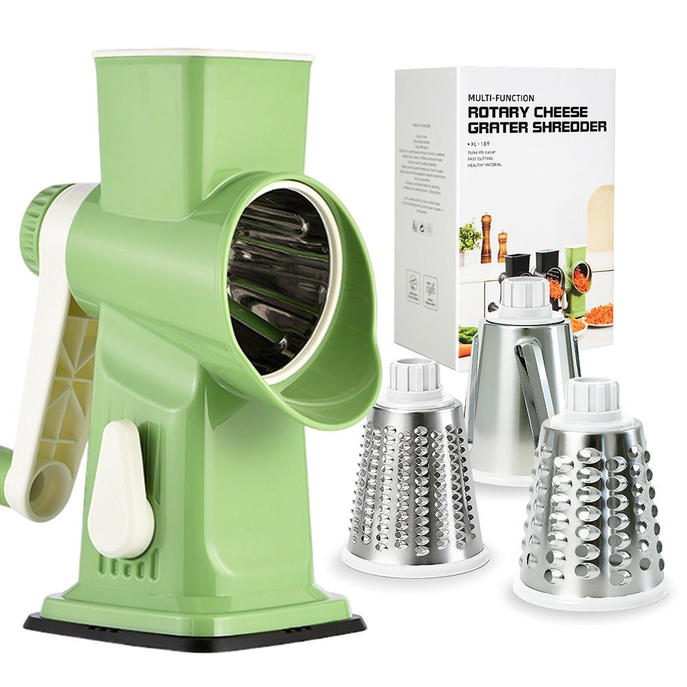 Rotary Vegetable Chopper Cheese Grater 5 Interchangeable Drum Blades Suction Base Ergonomic Handle for Cheese Vegetables Nuts Slicing Shredding
