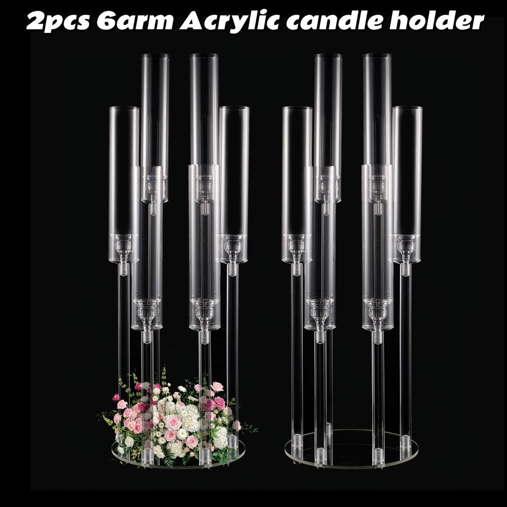 Acrylic Candelabra 6-Arm Candlestick Holder 26.8 Inch Clear Crystal Candle Holders Bulk for Wedding Table Centerpieces, Party Home Decoration, Valentine's Day Anniversary Christmas