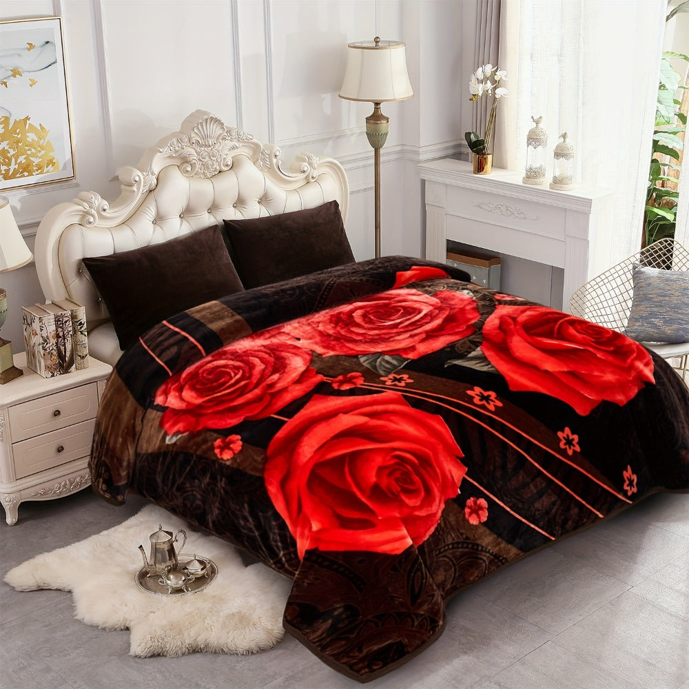 Reversible Plush Blanket 2-Ply 520GSM Milk Velvet - Soft Warm Queen King Size Blanket with Vibrant Animal & Floral Designs, All-Season Bed Couch Throw
