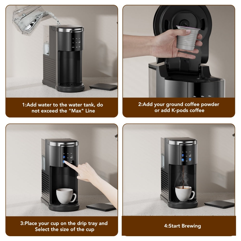 Single Serve Coffee Maker K-Cup Pod & Ground Coffee Compatible 1200W Coffee Machine 40Oz Water Tank Self-Clean Quick Heating for Home Office Kitchen