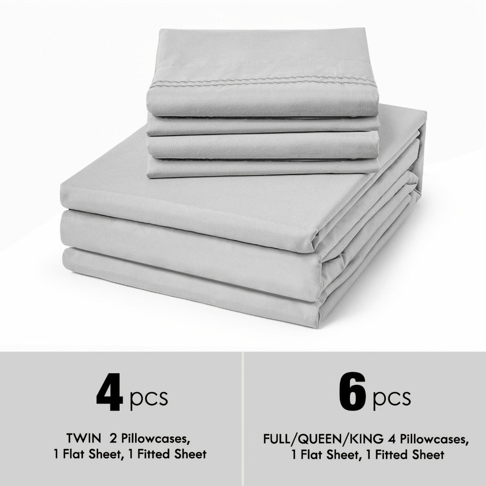 Bed Sheet Set Deep Pocket Soft Microfiber - Fitted Sheet Flat Sheet & Pillowcases Twin Full Queen King - Cooling Breathable Fade Resistant Sheets for Daily Use Dorms Guest Rooms