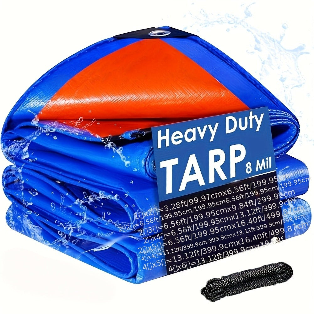Heavy Duty Tarp Waterproof UV Resistant Tarpaulin ¨C Thickened PE Double-Sided Blue Orange Rainproof Sun Shade Cover with Grommets & Rope for Outdoor Camping Garden Vehicle Boat Protection