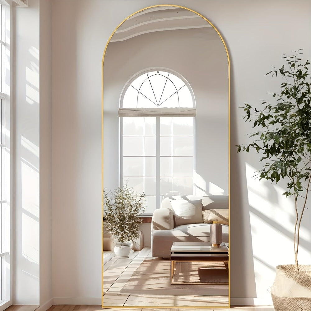 Full Length Mirror Floor Mirror Freestanding 58x18 Inch Arched Full Body Mirror Wall Mounted Leaning Rustproof Stand Mirror for Bedroom Living Room Cloakroom Modern Home Decor Black Gold