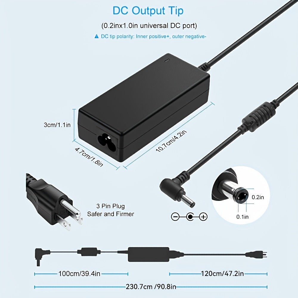 19V 3.42A 65W Universal Laptop Power Adapter - Compatible with HP, LG Monitor, Samsung TV, Acer, Chromebook, ASUS, JBL Speaker, AC 100-240V Input, 9 DC Tips Included, Short Circuit Protection