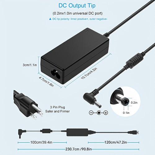 19V 3.42A 65W Universal Laptop Power Adapter - Compatible with HP, LG Monitor, Samsung TV, Acer, Chromebook, ASUS, JBL Speaker, AC 100-240V Input, 9 DC Tips Included, Short Circuit Protection