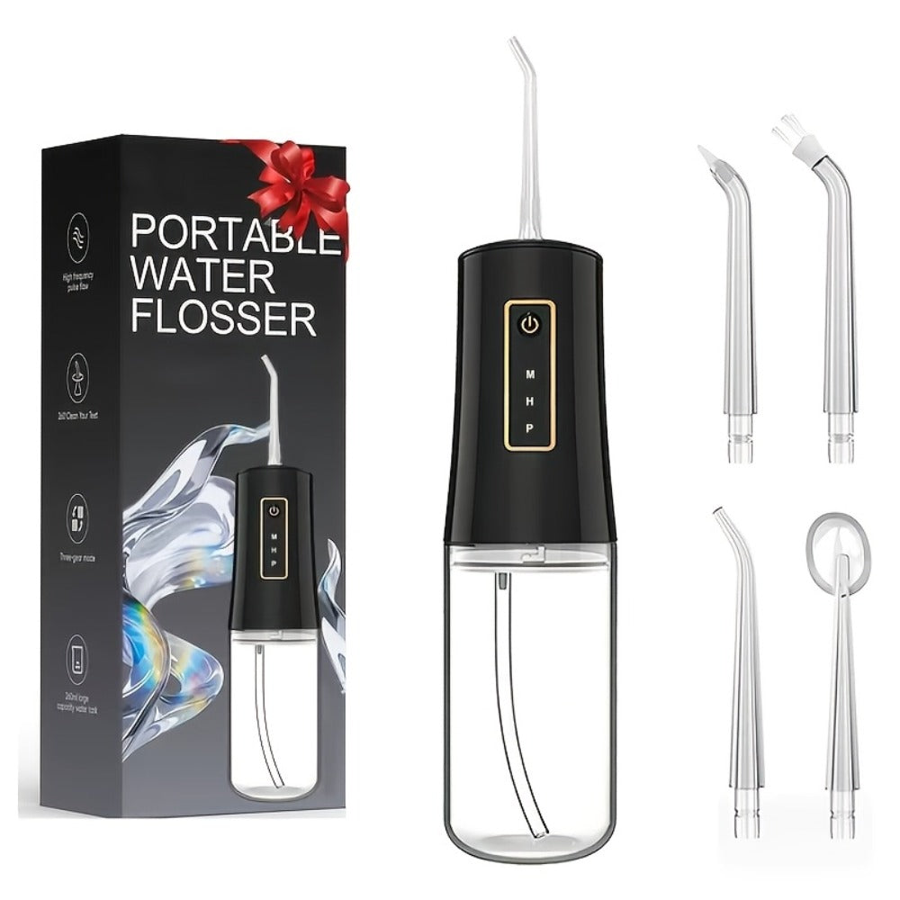Water Flosser Portable Oral Irrigator ¨C 360¡ã Rotating Nozzle, 3 Pressure Modes, 4 Nozzle Tips, Rechargeable Cordless Teeth Cleaner for Travel & Daily Use