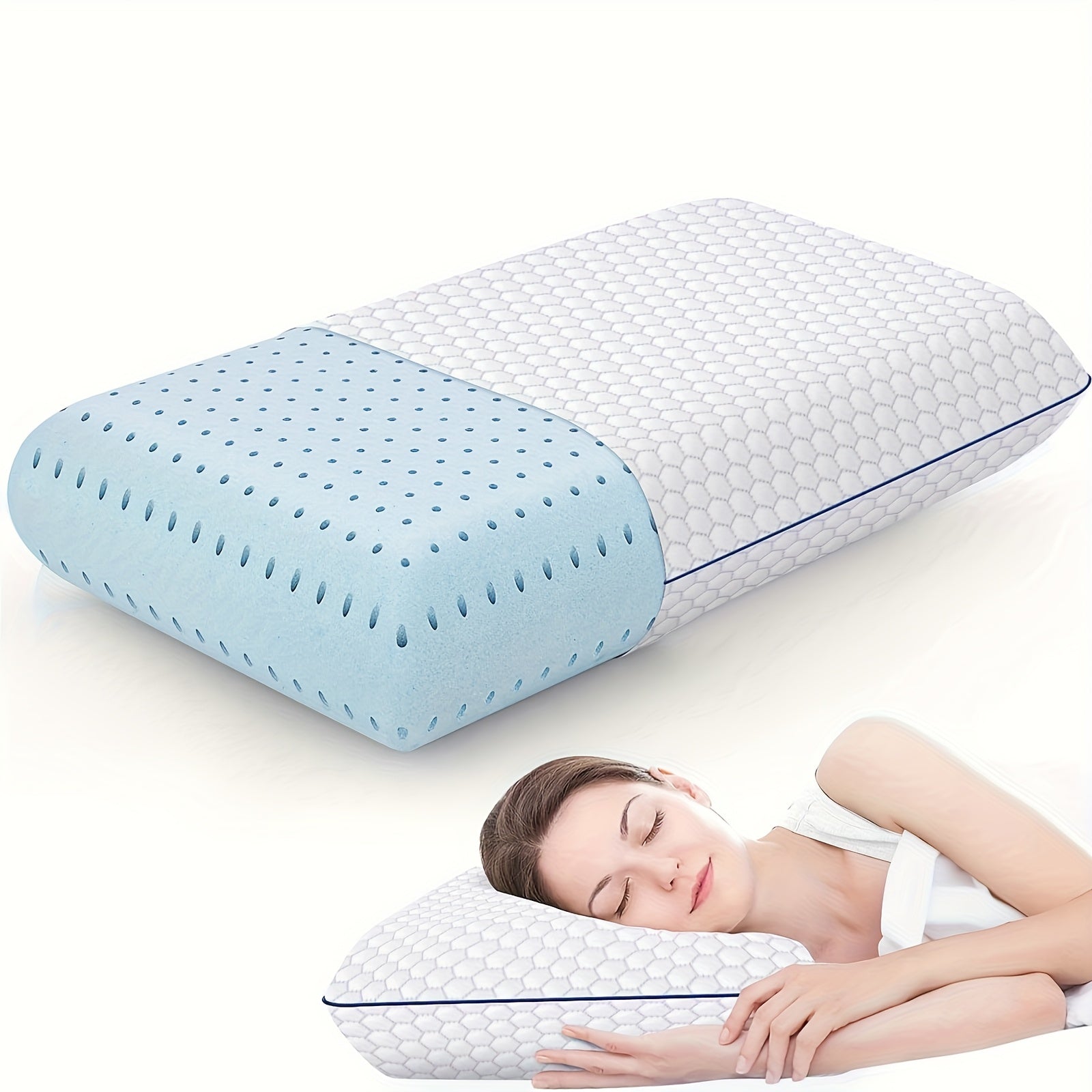 Bed Pillow for Side, Back & Stomach Sleepers ¨C Washable Cover, Breathable Mesh, Standard Size ¨C Blue & Grey