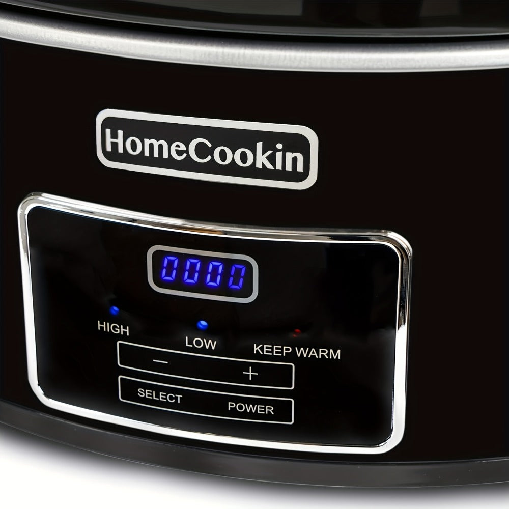 Slow Cooker 7.5 Quart Digital Programmable with Timer Ceramic Pot Stainless Steel Housing 3 Heat Settings Low High Keep Warm Large Capacity for Family Dinners Holiday Feasts Serves 10 Plus People