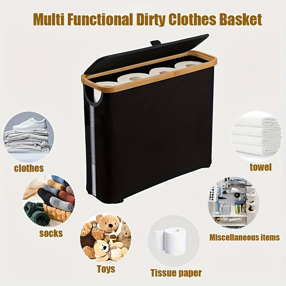 Toilet Paper Storage Basket with Bamboo Lid ¨C Large Capacity Holds 9-12 Rolls | 600D Oxford Cloth Dustproof Bathroom Organizer | Modern Farmhouse Tissue Roll Holder for Bathroom