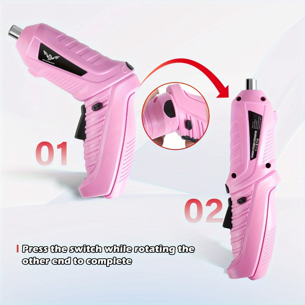 Pink Electric Screwdriver Set 47pcs 3.6V Cordless Drill Screwdriver Rechargeable 3.5Nm Torque with Front LED Light for Small Home Projects DIY Repair