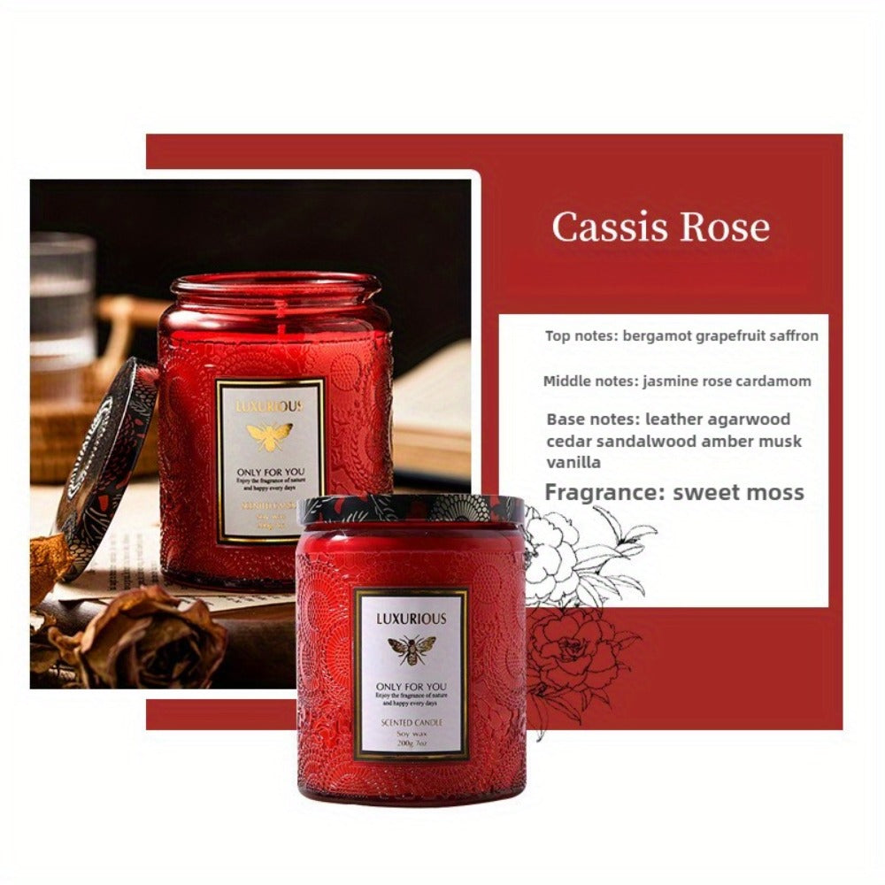 Scented Candle in Relief Glass Cup ¨C Aromatherapy Home Fragrance with Crystal Embellishment, Single Wick, Multiple Scents ¨C Jasmine, Tuberose, Amber, Sage & More