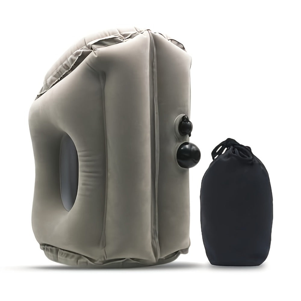Inflatable Travel Neck Pillow Portable Air Cushion Soft Microfiber Cover Ergonomic Neck Support for Airplane Train Car Office Napping Compact Lightweight Travel Pillow Grey 15.17 Oz
