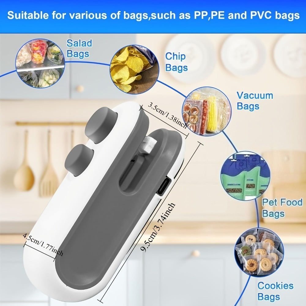 Bag Sealer Handheld Heat Sealer 3-Pack ¨C USB-C Rechargeable 2-in-1 Magnetic Food Sealer with Cutter, Snack Bag Resealer for Plastic Bags, Kitchen Food Freshness, Home & Outdoor Use