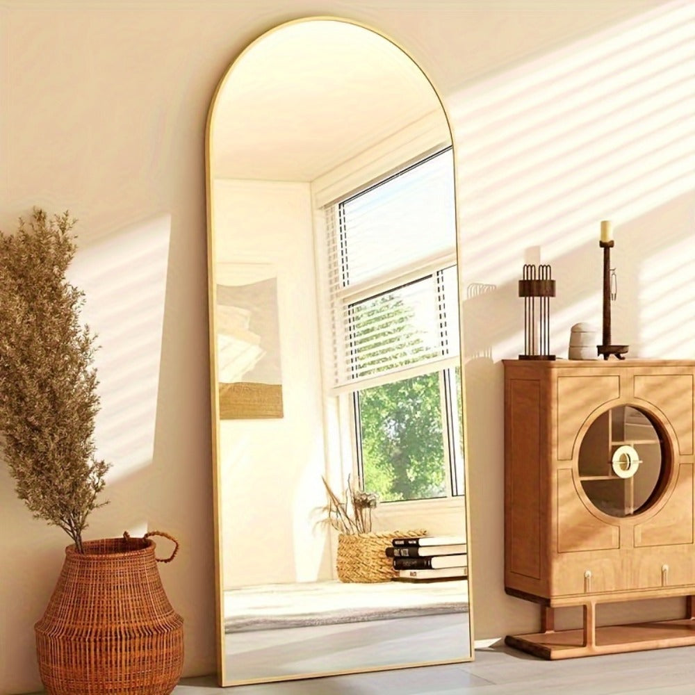 Full Length Mirror Floor Standing, Arched & Rect Body Mirror with Stand, Hanging or Leaning Wall Mirror, Aluminum Alloy Thin Frame for Bedroom Hotel Bathroom