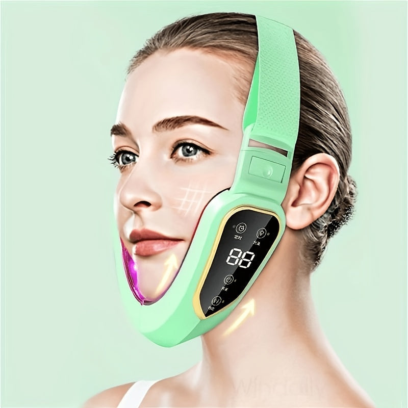 Double Chin Reducer Face Lifting Massager - 6-Speed Electric V-Line Facial Slimming Device, USB Rechargeable Jaw Exerciser & Skin Tightening Beauty Tool for Women, Dark Green / Light Green / Pink
