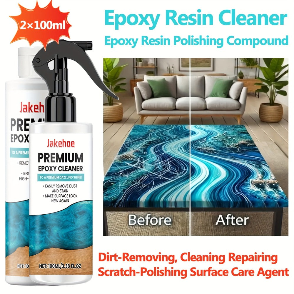 Epoxy Resin Polish & Cleaner 2pcs - Scratch Remover, High Gloss Restorer for Epoxy Surfaces