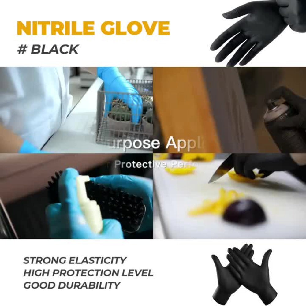 Black Nitrile Gloves 100 Count, 6 Mil Thick Latex-Free Disposable Gloves, Chemical Resistant Tear-Resistant Flexible Ambidextrous, for Automotive, Kitchen, Cleaning, Tattooing & Car Detailing ¨C M, L, XL