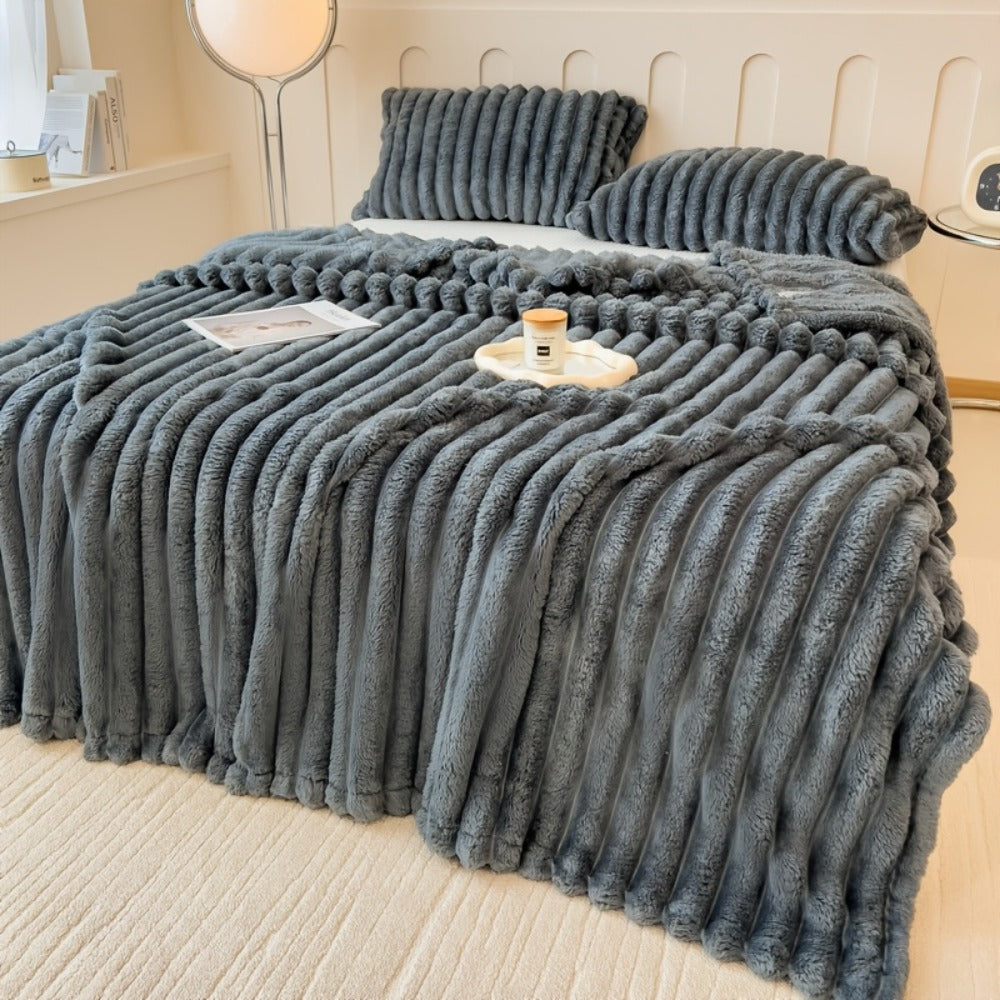 Plush Faux Fur Blanket ¨C Imitation Rabbit Fur 300-350gsm Knit Throw for Sofa, Bed & Travel, All Season, 3 Colors, 2 Sizes