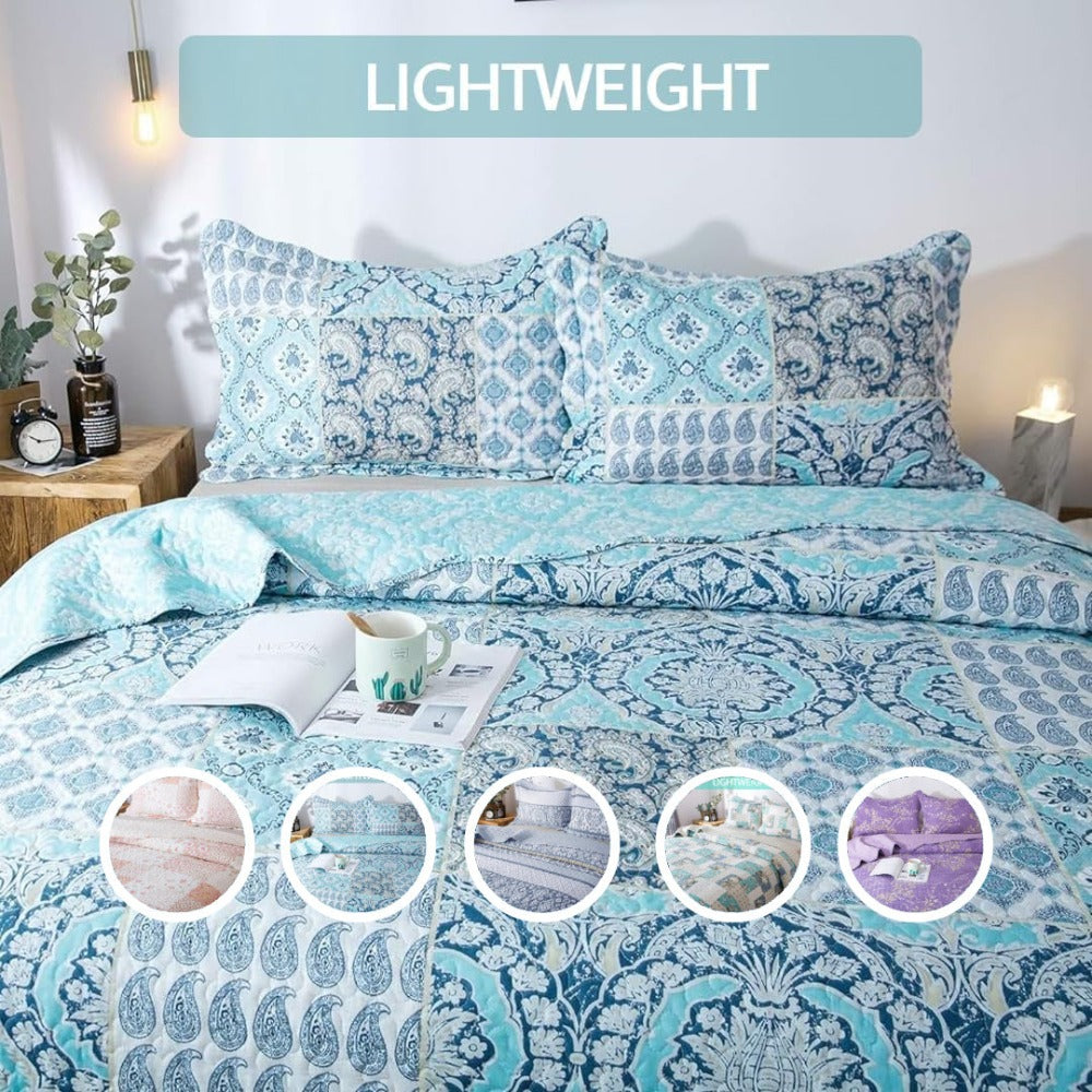 Floral Quilt Set Lightweight Bedspread Coverlet 2 or 3-Piece, All Season Hypoallergenic Breathable Paisley Patchwork Print Quilt for Bedroom Guest Room Dorm RV Cabin, Twin Queen King, Shabby Chic