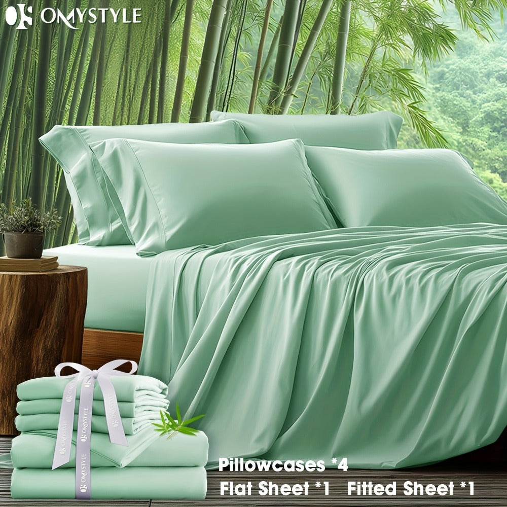 Bamboo Blend Bed Sheet Set 6pcs ¨C Flat Sheet, Fitted Sheet & 4 Pillowcases, Ultra Soft Lyocell Viscose Breathable Bedding for Hot Sleepers, Deep Pocket Twin Full Queen King, 11 Colors