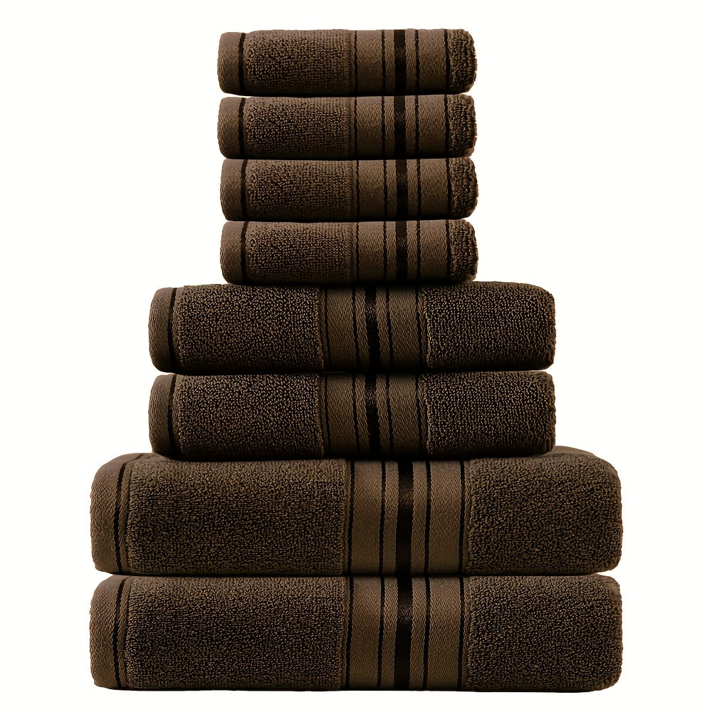 Cotton Bath Towel Set 8 Piece 550GSM Vintage Striped - 100% Cotton Hotel Quality Soft Absorbent Machine Washable | 2 Bath 2 Hand 4 Washcloths | 15 Colors | Bathroom Hotel Spa Gift