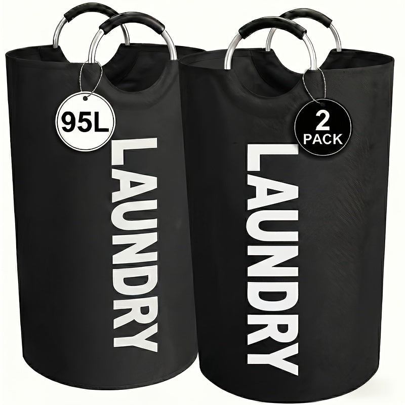 Laundry Basket 2pcs Large Foldable 25.1 Gallon, Collapsible Elevated Hamper with Half-Ring Handles for Bedroom, Bathroom & Laundry Room, Multiple Color Options