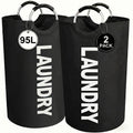 Laundry Basket 2pcs Large Foldable 25.1 Gallon, Collapsible Elevated Hamper with Half-Ring Handles for Bedroom, Bathroom & Laundry Room, Multiple Color Options