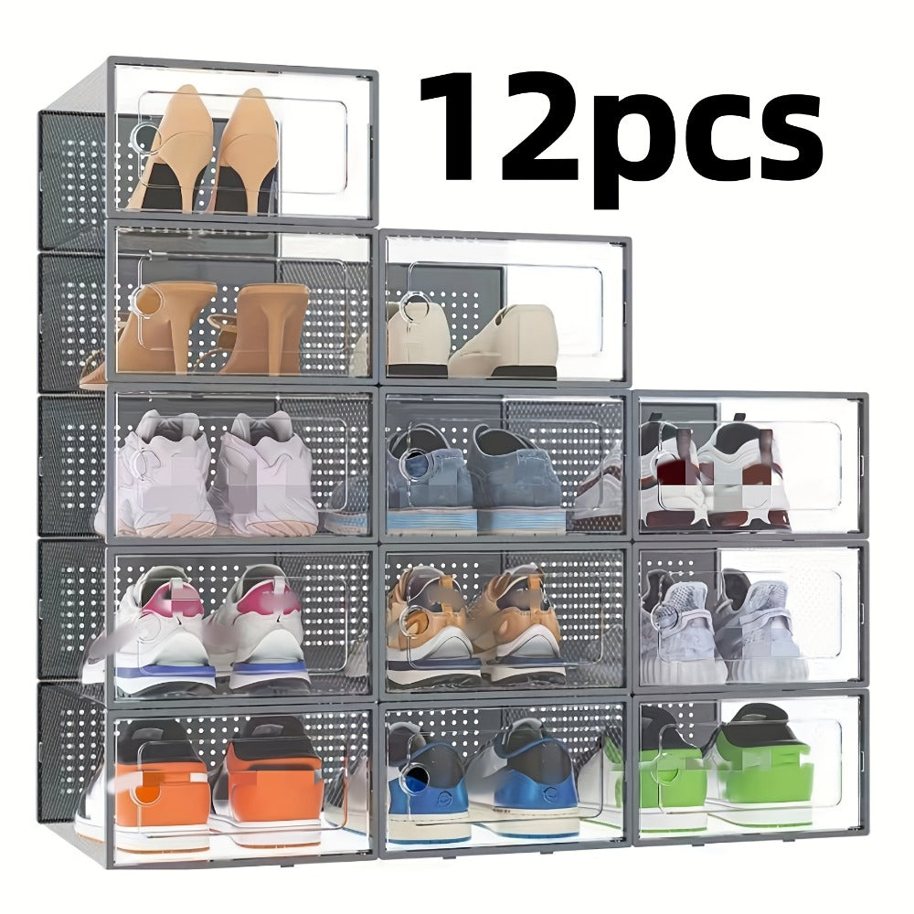 Transparent Stackable Shoe Boxes with Lid ¨C Foldable Clear Sneaker Storage Organizer (6/24pcs)