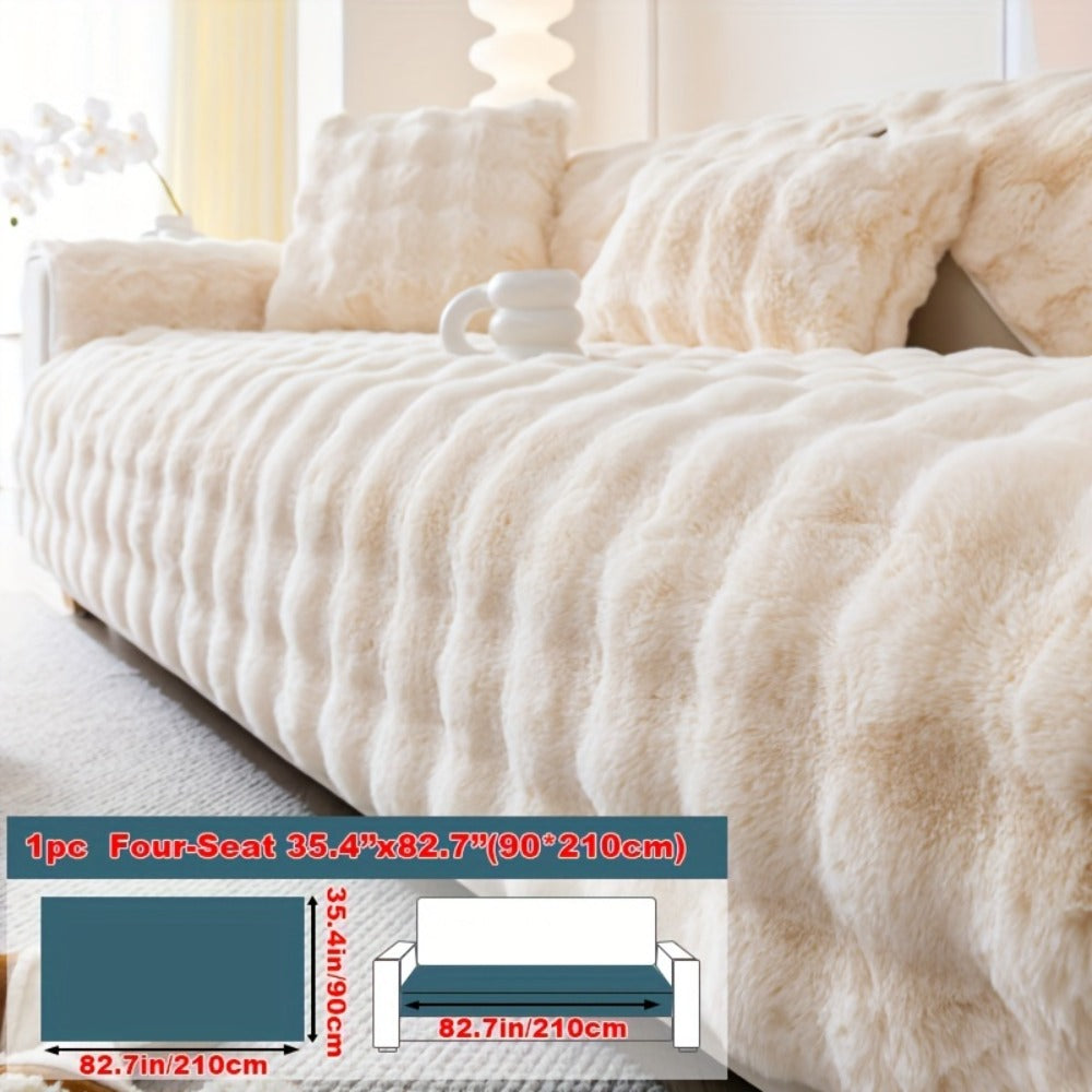 Faux Rabbit Plush Sofa Cover Winter Warm Thickened Anti-Slip Pet Friendly Cushion Protector for Living Room Bedroom Office 1 2 3 4 Seater