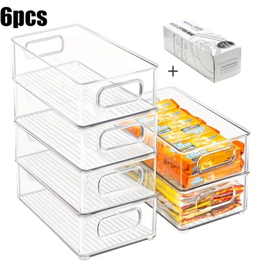 Refrigerator Organizer Bins 6pcs Set - Clear Fridge Storage Bins for Freezer Kitchen Cabinet Pantry Bathroom Bedroom Organization 10 Inch Transparent Food Storage Containers