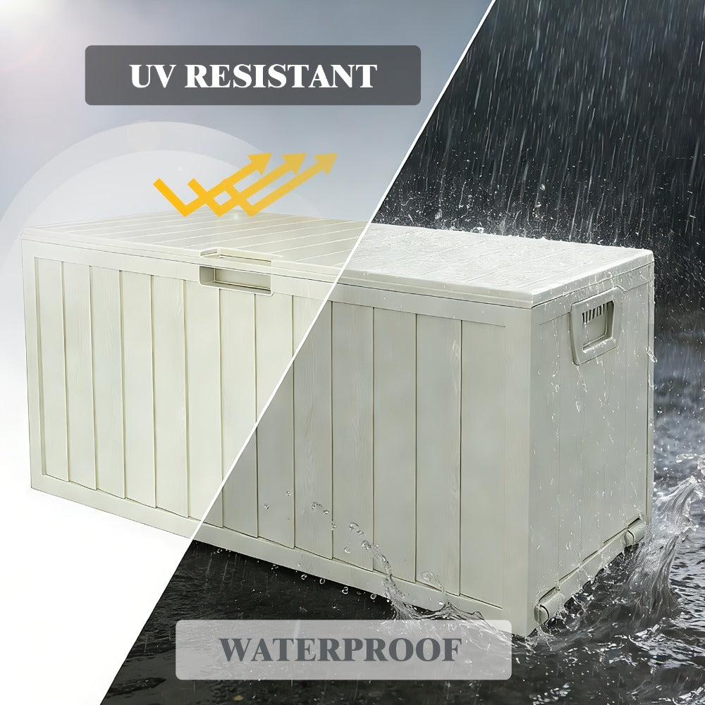 75 Gallon Outdoor Storage Box Waterproof Deck Box with Handles & Wheels ¨C Large Patio Storage Cabinet for Pool Accessories, Garden Tools & Outdoor Furniture | Easy Assembly Lockable Deck Storage Chest