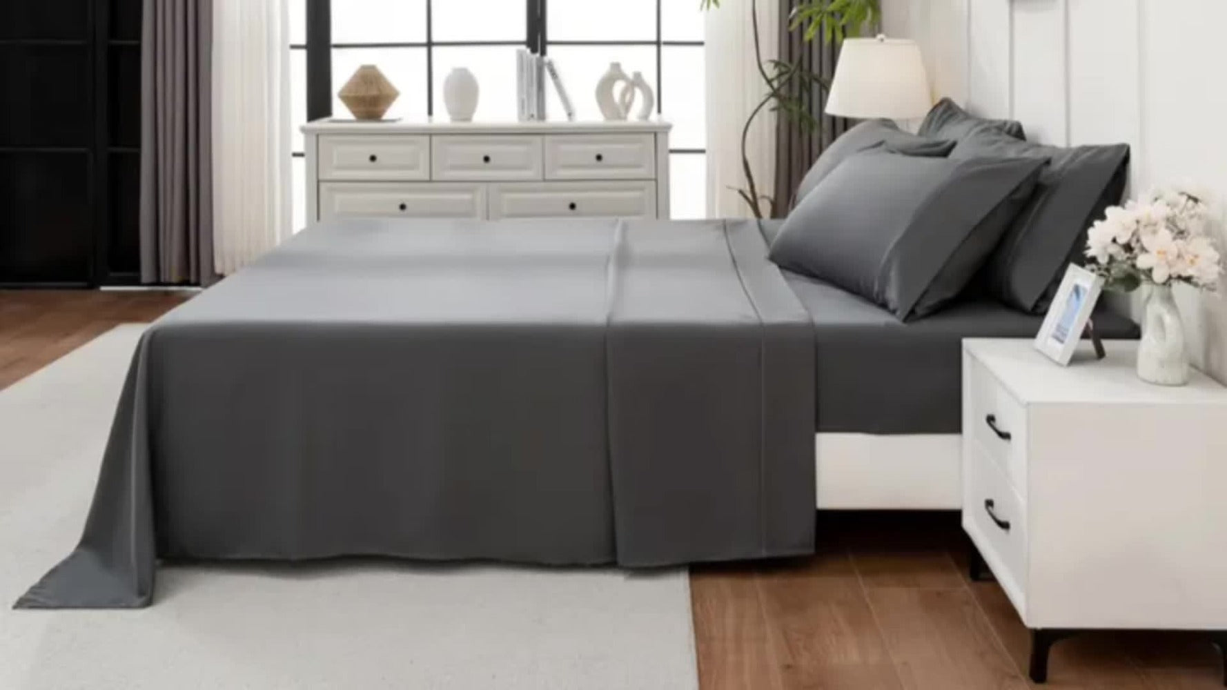 Bamboo Cooling Bed Sheets 6-Piece Set Deep Pocket Fits Twin Full Queen King Ultra-Soft Breathable Bedding for Hot Sleepers Machine Washable Double-Stitched