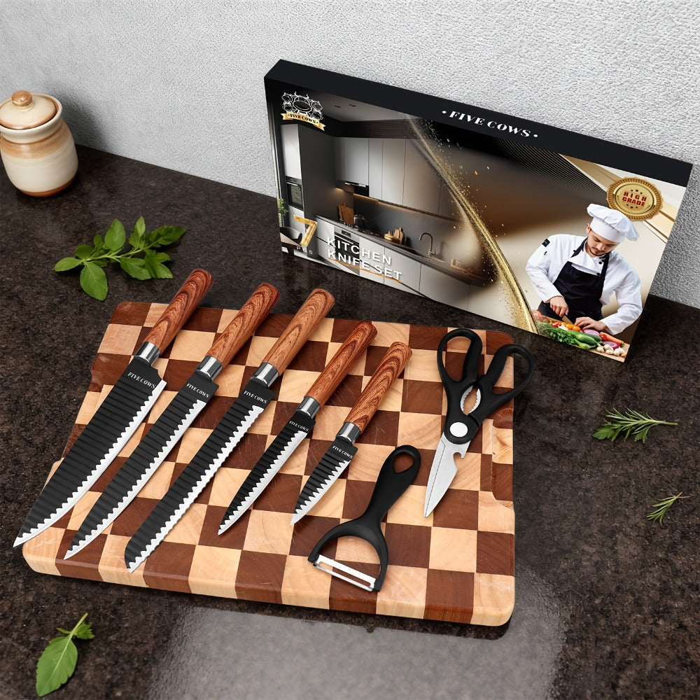 Hand Forged Chef Knife Set with Knife Rack Butcher Knife Bone Cutter Meat Cleaver Vegetable Chopper Kitchen Knife Set for Cooking Camping BBQ Outdoor Hunting Holiday Gift