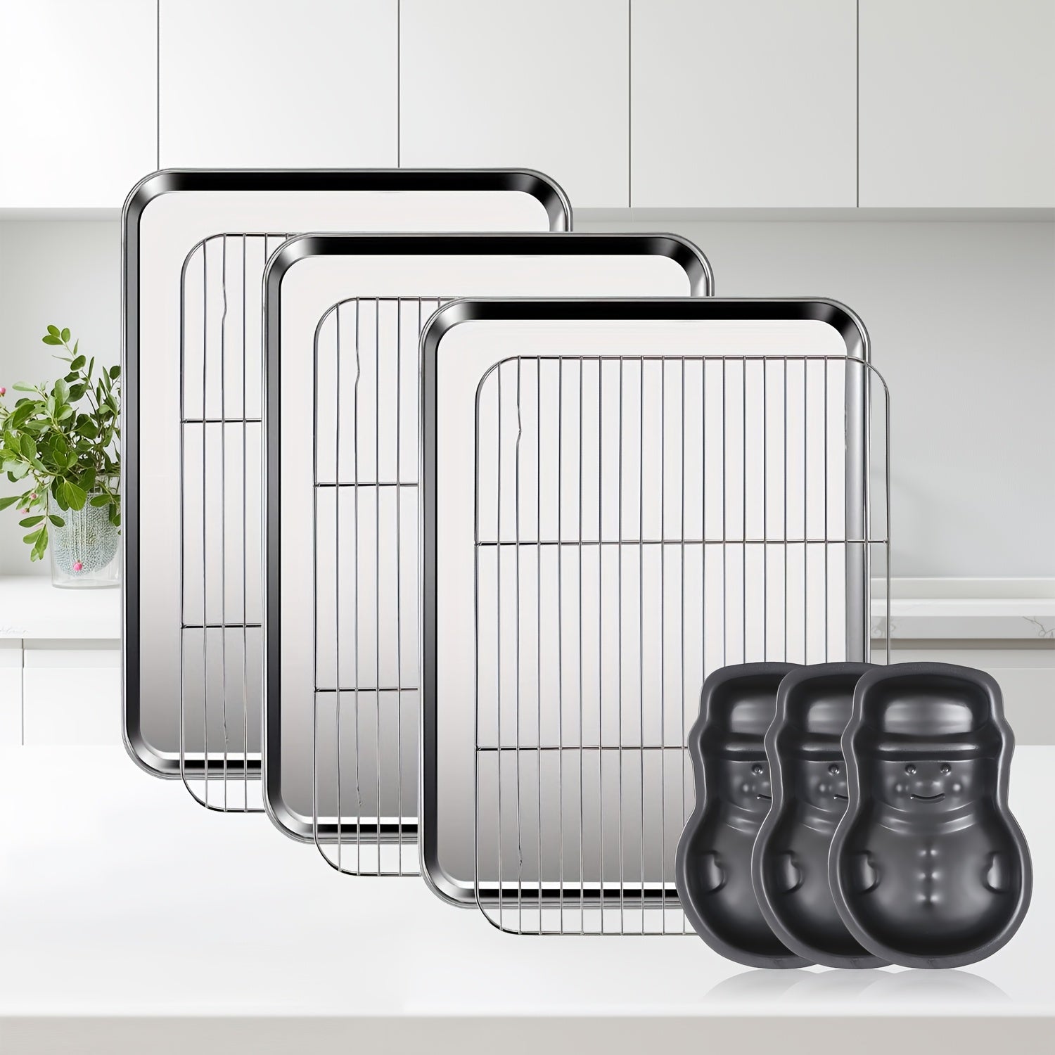 Baking Sheet and Rack Set Stainless Steel Half Sheet Pan with Cooling Rack Heavy Duty Rust Free Dishwasher Safe for Cookie Baking Roasting Grilling 2 3 4 Pan Options