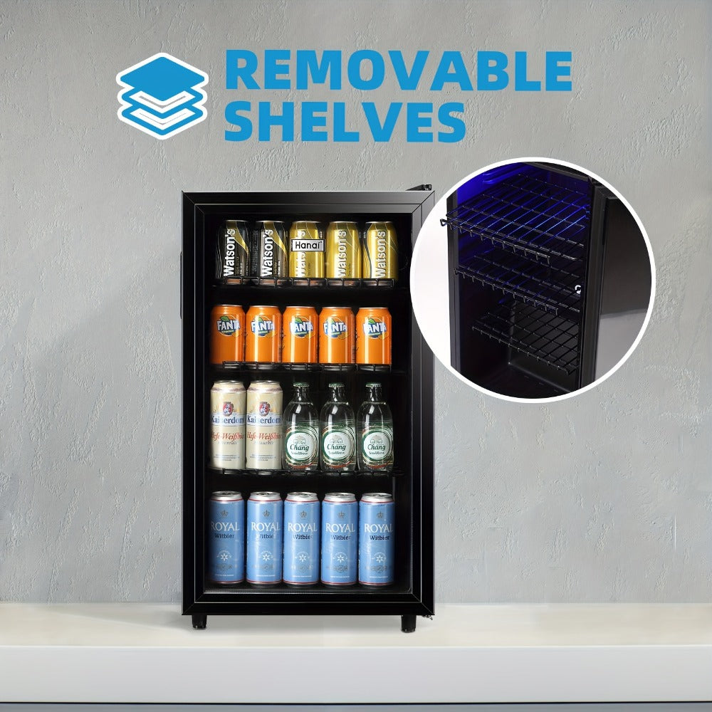 Beverage Refrigerator with Glass Door ¨C Mini Fridge 2.0/3.5/4.0 Cu Ft, LED Lights, Adjustable Shelves, R600a Cooling for Beer, Wine & Drinks, Home, Office & Bar