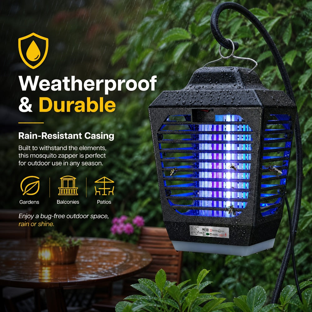 IPX4 Waterproof Bug Zapper Plug-In ¨C Electric Flying Insect Trap with LED Light & ABS Housing, Indoor Mosquito Zapper for Home, Bedroom, Kitchen & Patio, Safe Chemical-Free Fly Trap ¨C Black