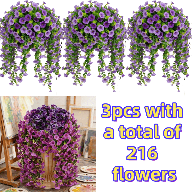 Artificial Rose Vine Hanging Garland 3pcs 216 Flowers - High-Density UV-Resistant Faux Rose Flower Vines with Realistic Roses & Foliage for Garden, Wedding, Porch, Terrace & Wall Decor, Multiple Colors