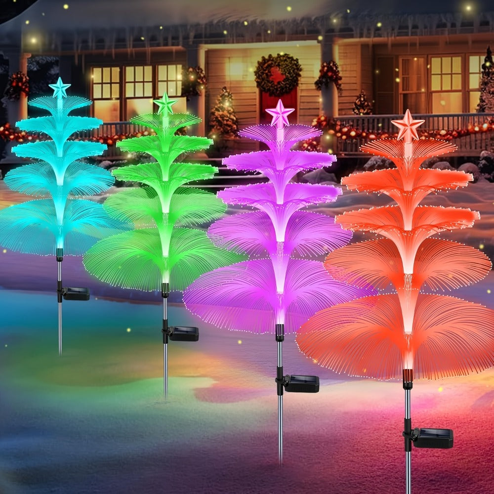 Solar Christmas Tree Lights Fiber Optic Star, 7-Color LED IP65 Waterproof Garden Stake Lights ¡ª 2 or 5 Layer Star for Lawn, Pathway, Patio & Holiday Decor | 2, 4 or 6 Pack